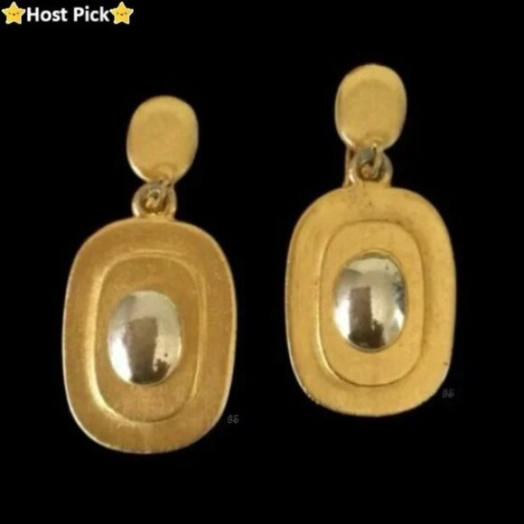 Florenza Jewelry - Rare Vtg 1960s FLORENZA 2‑Tone Clip‑On Earrings - Brushed Gold & Shiny Silver